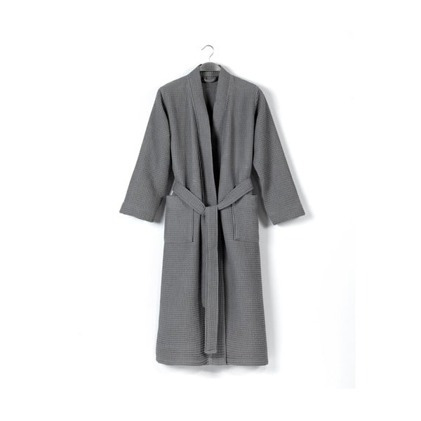 Сив памучен халат за баня размер L Mia Waffle - Foutastic-image-1