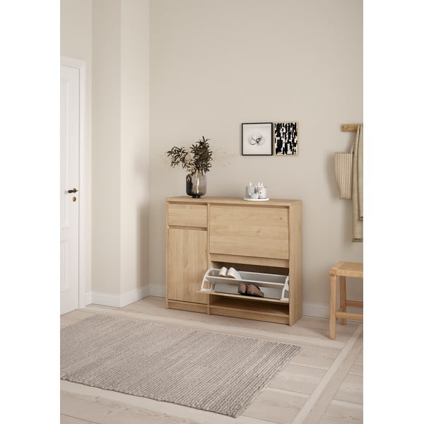 Накланяща се стойка за обувки от дъбов декор в естествен цвят 109x93x32 cm Naia – Tvilum-image-1