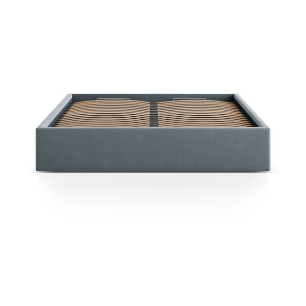 Светлосиньо двойно легло 200x200 cm тапицирано с място за съхранение/без табла с включена подматрачна рамка Susan – Micadoni -image-2