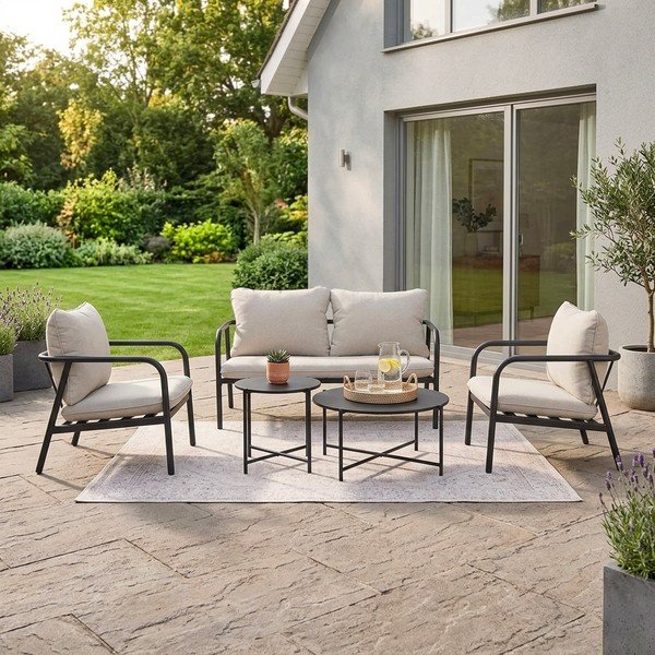 Бежов стоманен градински комплект за отдих за 4 Ostuni – Bizzotto-image-1