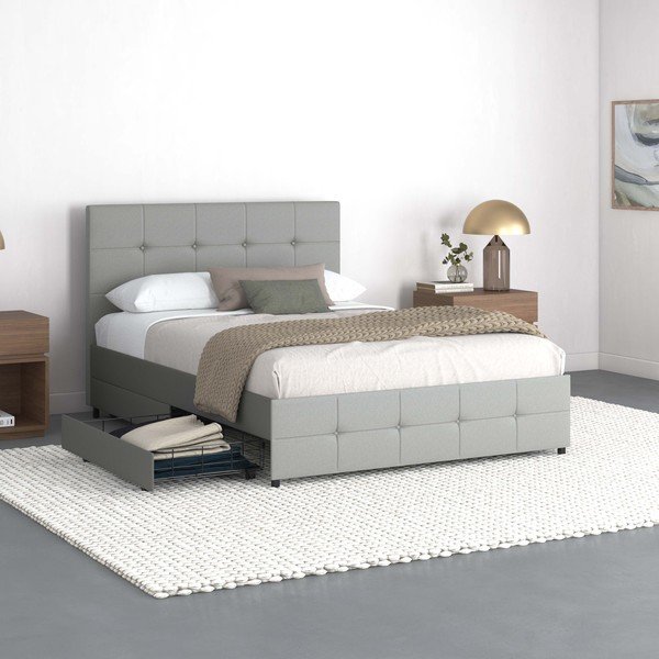 Сиво тапицирано двойно легло с място за съхранение 140x200 cm Rose – Støraa-image-2