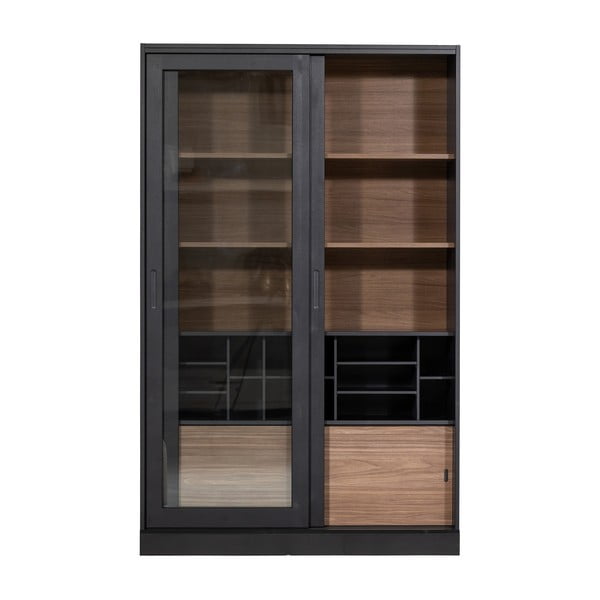 Витрина от масивен бор с плъзгащи се врати в черен и естествен цвят 125x200 cm James – WOOOD-image-3