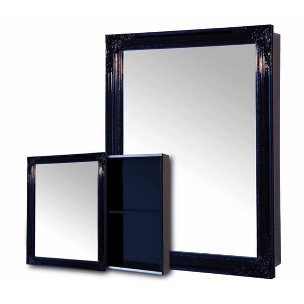 Nástěnné zrcadlo Contenitore Nero s úložným prostorem, 60x80 cm