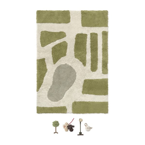 Памучно детско килимче за игра в зелен и кремав цвят 90x130 cm Hyde Park – Lorena Canals