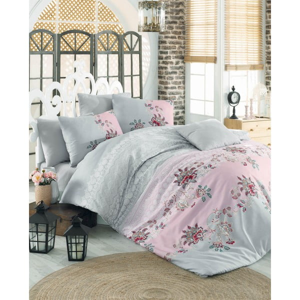 Памучно спално бельо за двойно легло в розово-ментал 200x200 cm Azra - Mijolnir