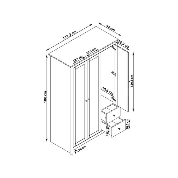 Дъбов гардероб в сив/естествен цвят 112x180 cm Emerald - Støraa-image-3