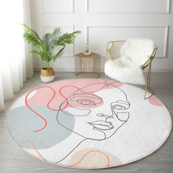 Бял кръгъл килим подходящ за пране и за прахосмукачки роботи ø 120 cm Comfort – Mila Home-image-1