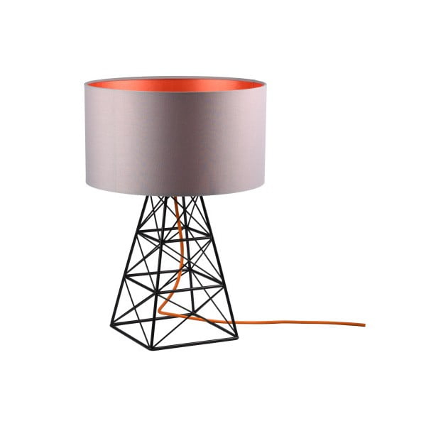 Šedá stolní lampa s oranžovým kabelem Filament Style Pylon