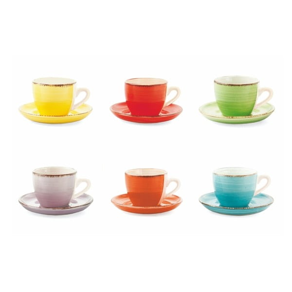 Комплект от 6 цветни керамични чаши с чинийка Villa d'Este Baita - Villa d'Este