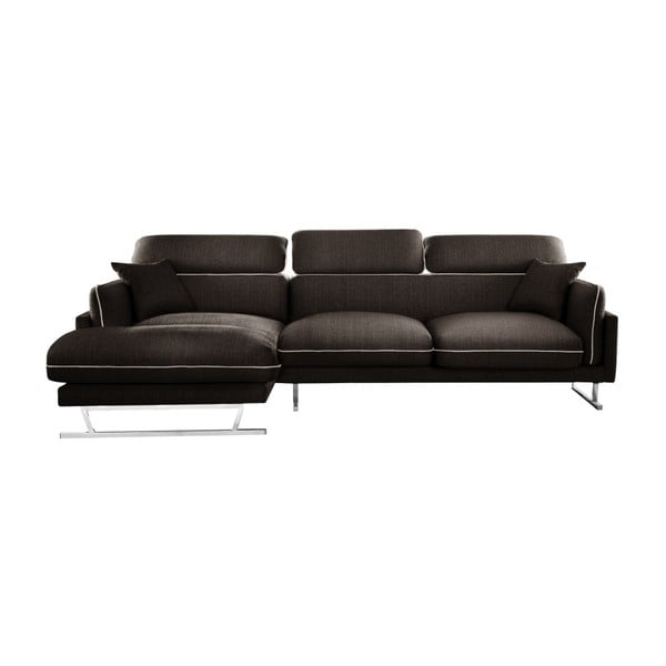 Кафяв ъглов диван с ляв шезлонг с кремавобели детайли Gigi - L'Officiel Interiors