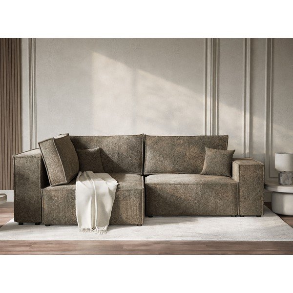 Кафяв шенилов сгъваем/с място за съхранение ъглов диван (ляв ъгъл/L форма) Tonga – Maison de Rêve-image-1