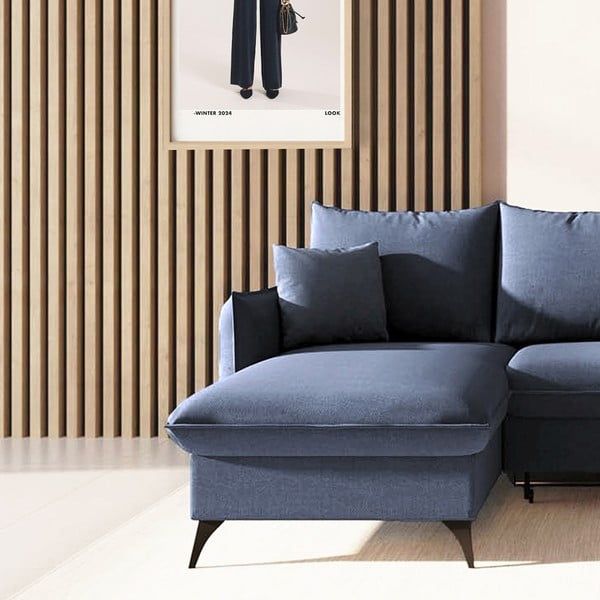 Син разтегателен ъглов диван с място за съхранение (ляв ъгъл) Brim – Rodier-image-4