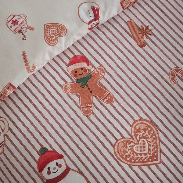 Единично  спално бельо в естествен цвят 135x200 cm Christmas Gingerbread Stripe – Catherine Lansfield-image-4