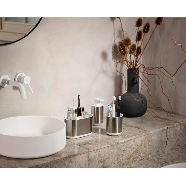 Чаша за четки за зъби от неръждаема стомана в сребрист цвят Duo Steel – Joseph Joseph-image-1