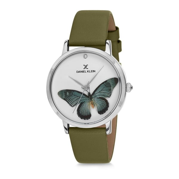 Дамски часовник със зелена кожена каишка Butterfly - Daniel Klein