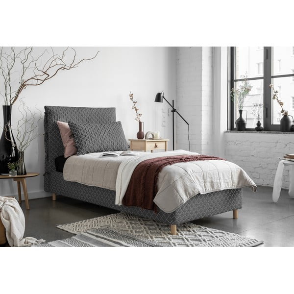 Сиво тапицирано единично легло и решетка  90x200 cm Sleepy Luna - Miuform-image-1