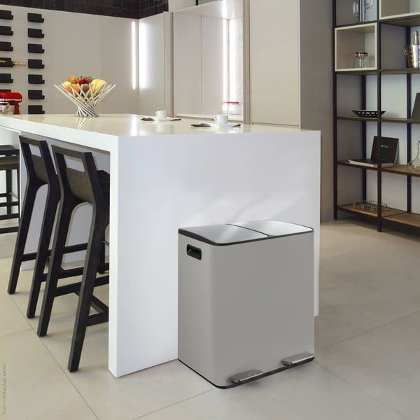 Кафяво-сиво стоманено кошче за боклук 2x20 l за рециклиране с педал   Aliya – Spirella-image-1