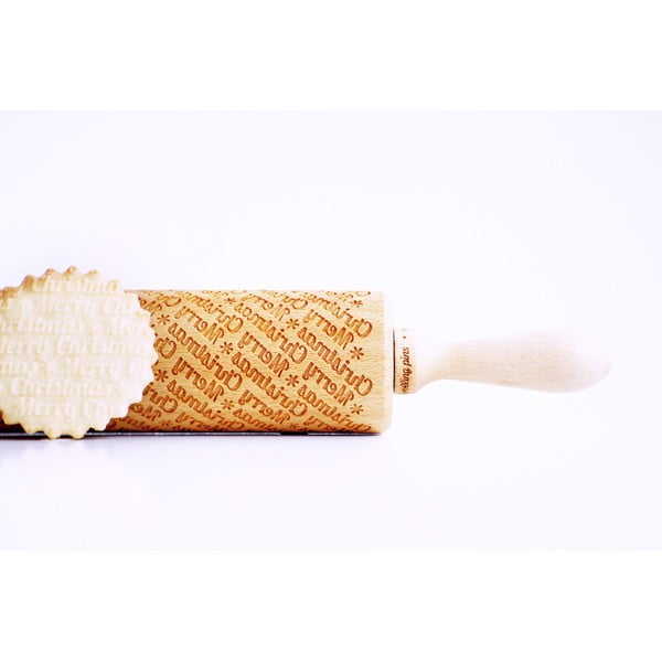 Дървен коледен релефен валяк за тесто с Merry Christmas - Valek-image-2