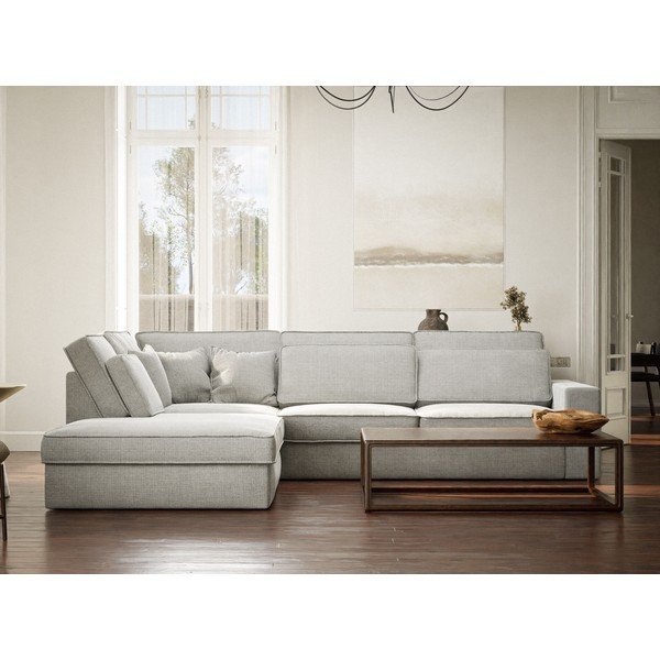 Светлосив шенилов ъглов диван (ляв ъгъл/L форма) Kirou – Maison de Rêve-image-4