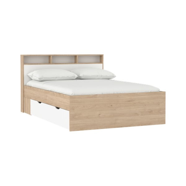 Двойно легло от дъбов декор с място за съхранение без ламелно дъно в естествен цвят 140x200 cm Ikast – Tvilum