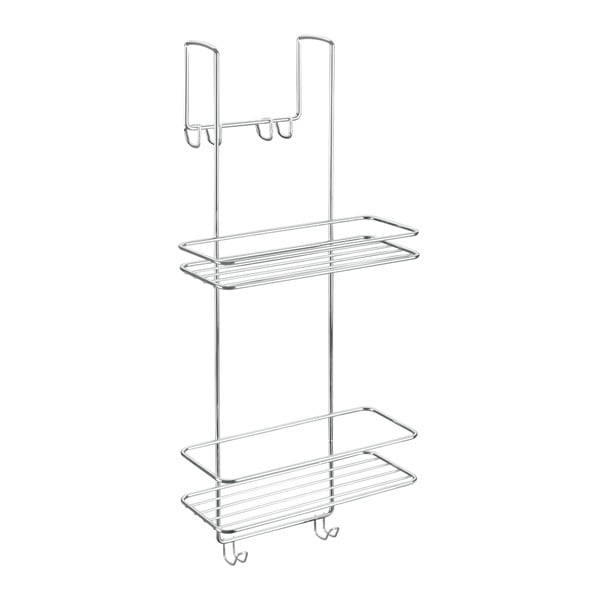 Висящ стоманен рафт за баня без пробиване в блестящо сребрист цвят Luxy – Metaltex