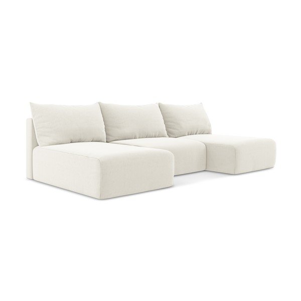 Кремав кадифен сгъваем/с място за съхранение ъглов диван (U форма) Kalena – Makamii-image-2