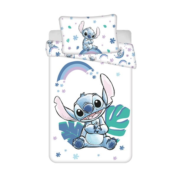 Бяло/синьо  памучно детско спално бельо 135x100 cm Lilo and Stitch "Rainbow" – Jerry Fabrics