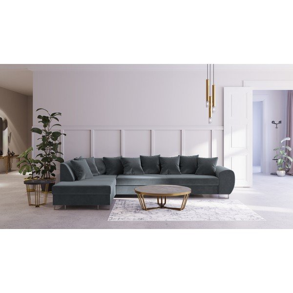 Šedá sametová rohová pohovka Kooko Home Calmato, levý roh-image-1