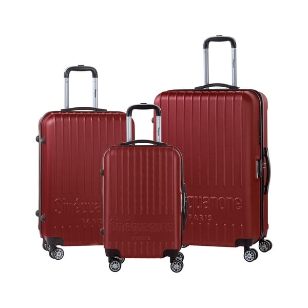 Комплект от 3 червени куфара с количка и кодово заключване - SINEQUANONE