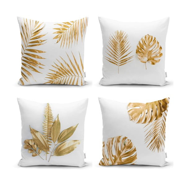 Комплект от 4 калъфки за възглавници Gold Leaves Modern, 45 x 45 cm - Minimalist Cushion Covers