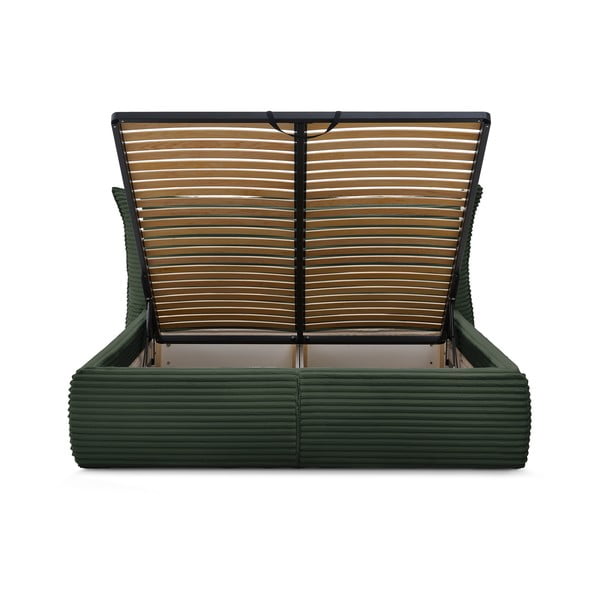 Тъмнозелено двойно тапицирано легло с място за съхранение с включена подматрачна рамка 160x200 cm Jade – Bobochic Paris-image-4