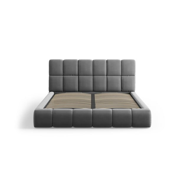 Сиво тапицирано кадифено двойно легло с място за съхранение с включена подматрачна рамка 140x200 cm Bellis – Micadoni -image-3