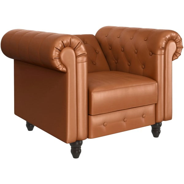 Кафяво кресло честърфийлд от изкуствена кожа Felix – Støraa-image-3