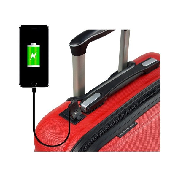 Комплект от 2 червени куфара за пътуване на колела с USB портове My Valice LASSO Cabin & Large - Myvalice-image-3