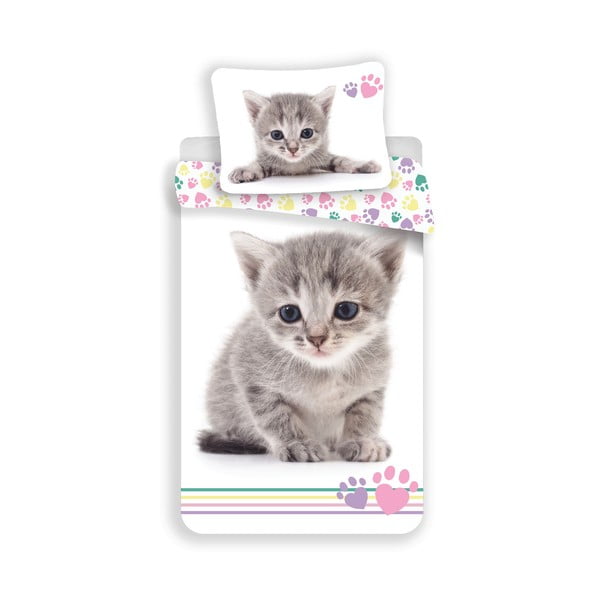 Бяло единично  памучно детско спално бельо 140x200 cm Kitten "Colour" – Jerry Fabrics