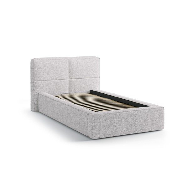 Светлосиво единично легло 90x200 cm тапицирано с място за съхранение с включена подматрачна рамка Darren – Micadoni -image-2