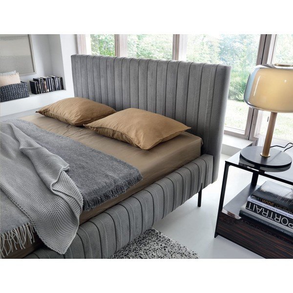 Сиво двойно тапицирано легло с място за съхранение и включена подматрачна рамка 160x200 cm Plissa – ELTAP-image-3