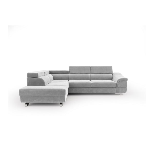 Светлосив ъглов диван с кадифена тапицерия Apollon, ляв ъгъл - Windsor & Co Sofas