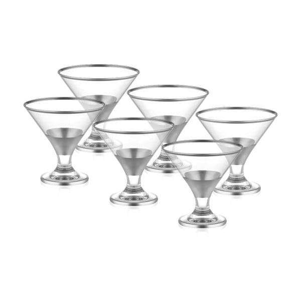 Комплект от 6 стъклени чаши за сладолед със сребърна украса Glam - The Mia