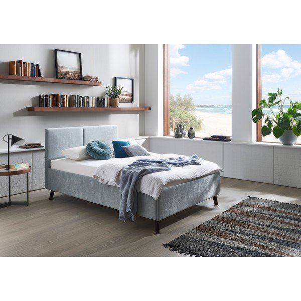 Светлосиньо двойно легло 140x200 cm тапицирано с включена подматрачна рамка Piano – Meise Möbel-image-1