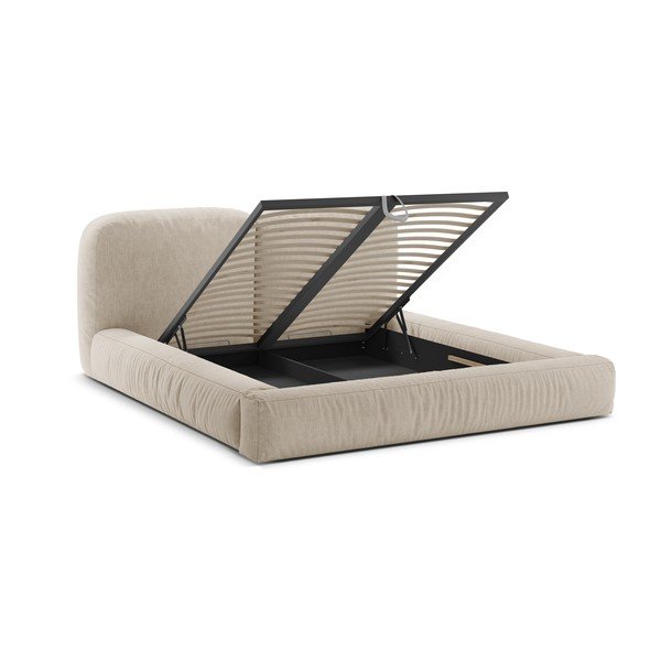 Бежово тапицирано двойно легло с място за съхранение и включена подматрачна рамка 200x200 cm Martina – Micadoni -image-2