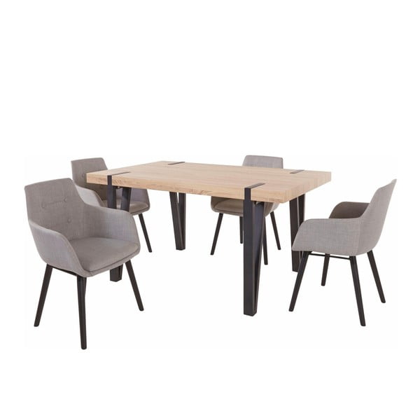 Set jídelního stolu a 4 světle šedých jídelních židlí Støraa Shelia Buckley