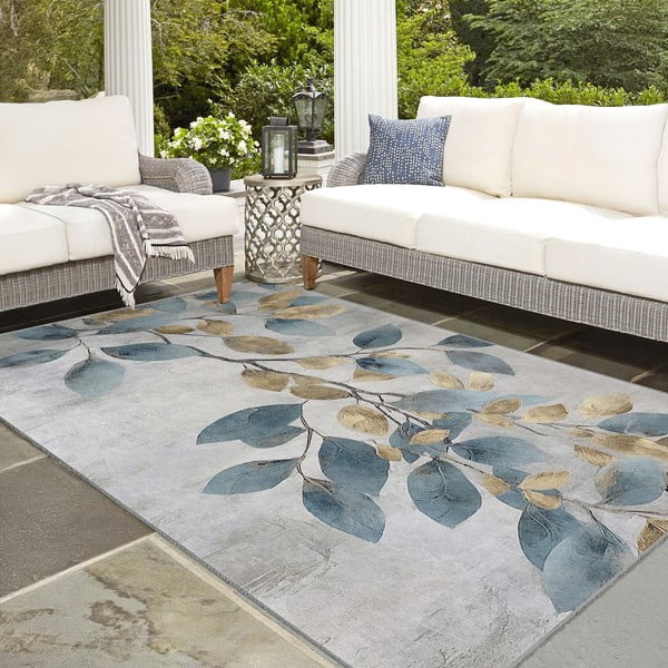 Светлосиньо-златист килим подходящ за пране 120x180 cm Golden Leaves – Mila Home-image-4