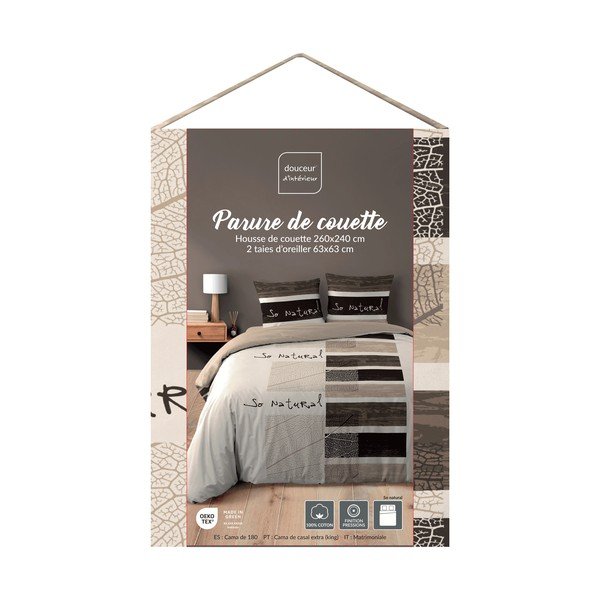 Кафяво двойно /удължено 3 части памучно спално бельо 260x240 cm So Natural – douceur d'intérieur-image-2