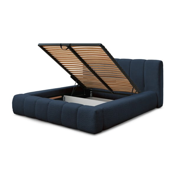 Тъмносиньо двойно тапицирано легло с място за съхранение с включена подматрачна рамка 180x200 cm Denali – Bobochic Paris-image-4