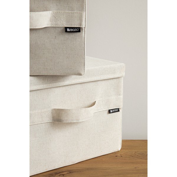 Бежова текстилна кутия за съхранение с капак 31x41x22 cm Soft Storage Medium – Bigso-image-1