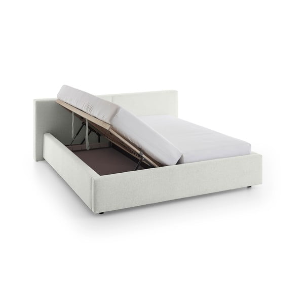 Бяло тапицирано двойно легло с място за съхранение с включена подматрачна рамка 180x200 cm Cube – Meise Möbel-image-4