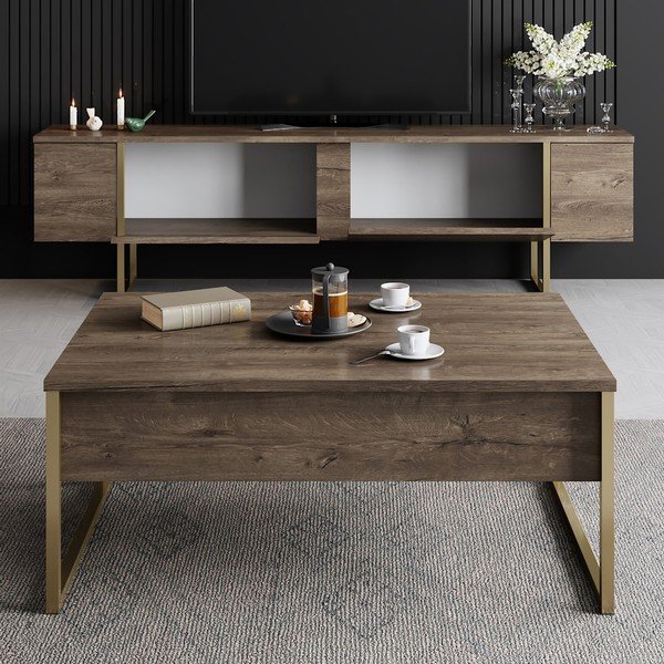 Маса за телевизор от декор от орех в естествен цвят 180x30 cm Luxe – Kalune Design-image-1