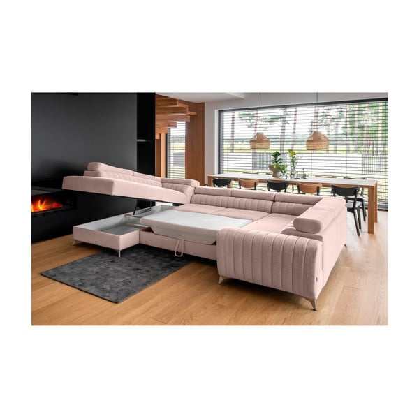 Розов разтегателен ъглов диван с място за съхранение (ляв ъгъл U форма) Louis – ELTAP-image-4