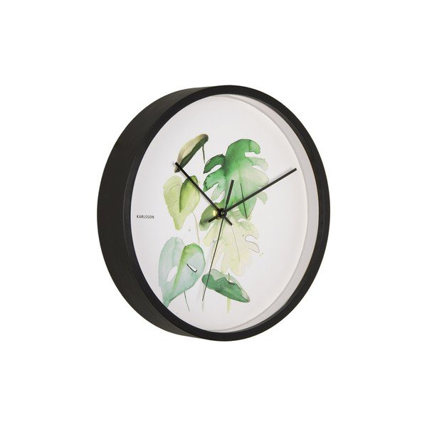 Зелен и бял стенен часовник в черна рамка Monstera, ø 26 cm - Karlsson-image-2